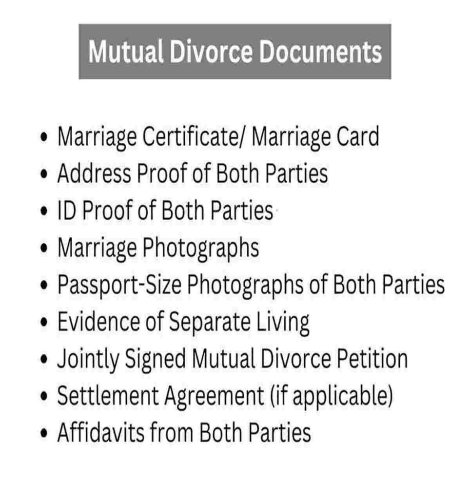 Required Documents for mutual divorce in Delhi